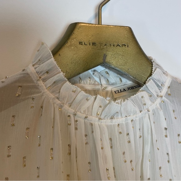 ULLA JOHNSON Dhalia Lurex Tiered Puff Sleeve Metallic Mini Dress \\ 0 - Picture 6 of 10